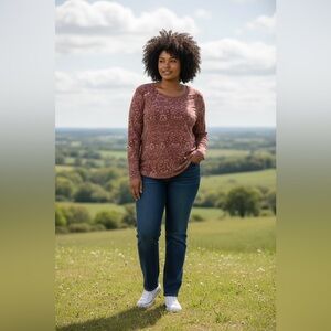 St. John's Bay Burgundy Patterned Long Sleeve Top